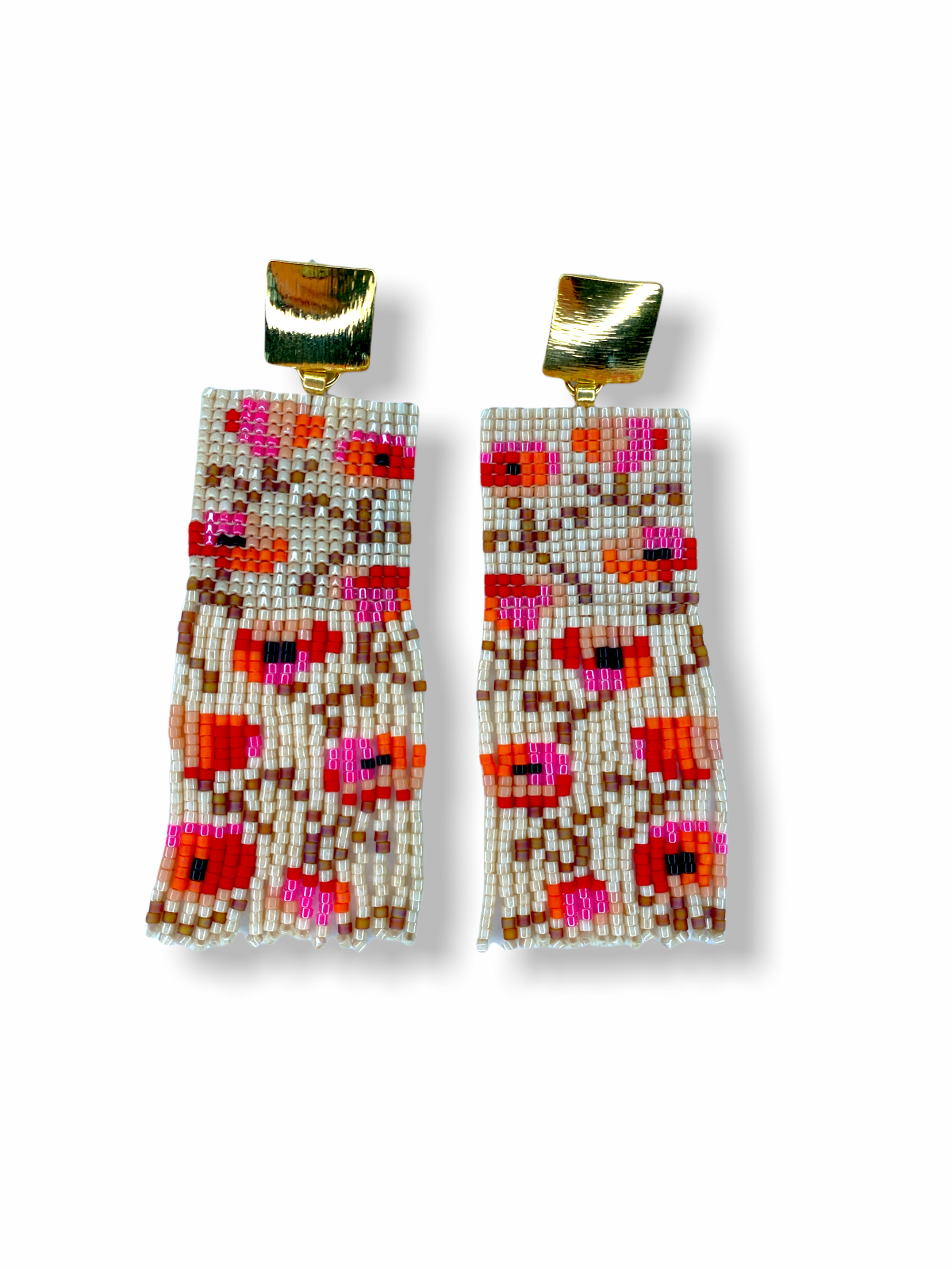 Poppy Flower Fringe Miyuki Beaded Earrings