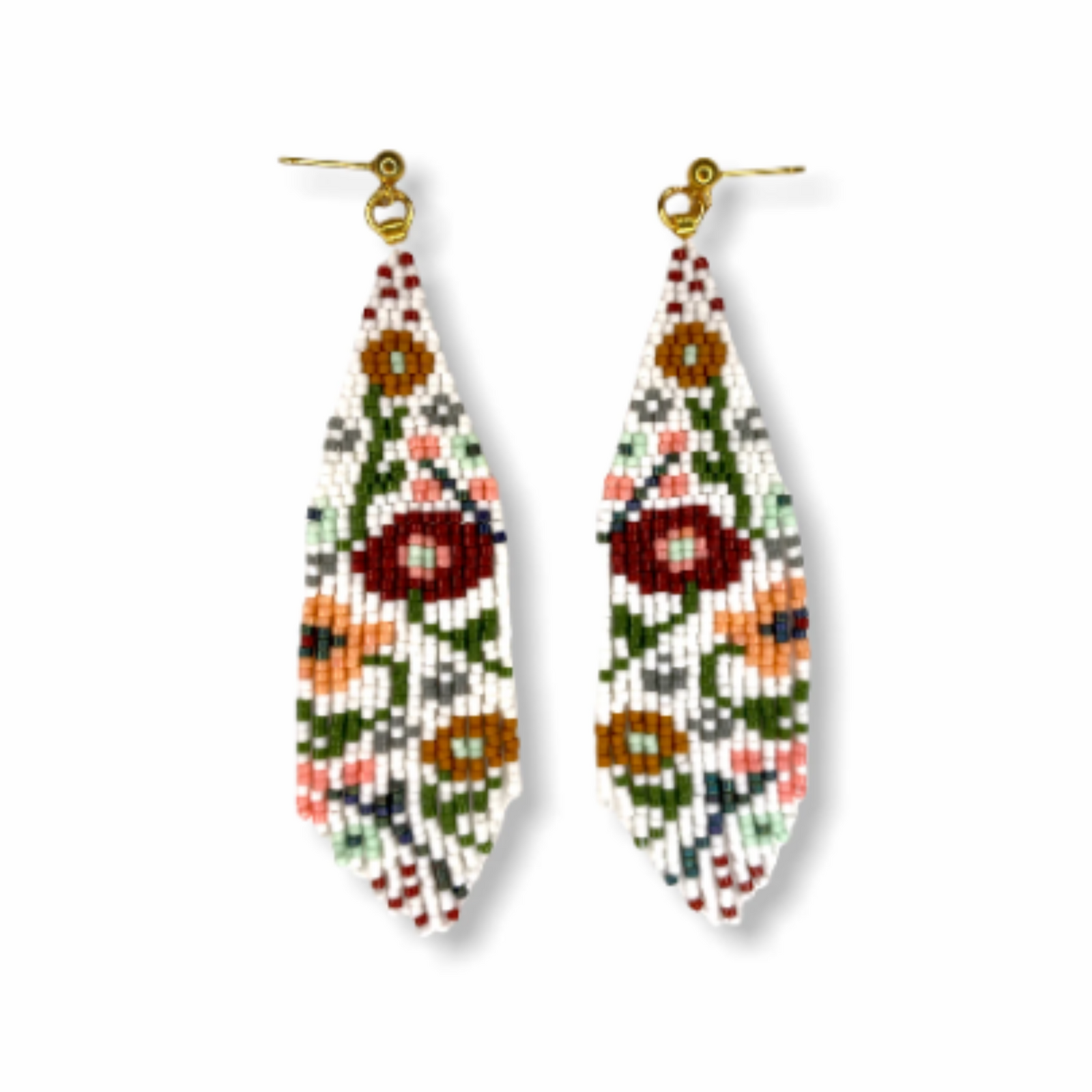 White Wildflower Fringe Beaded Handwoven Earrings