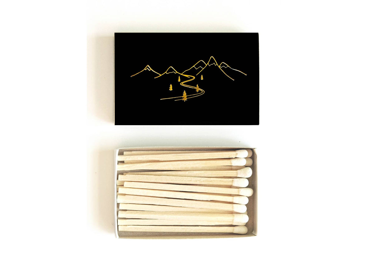 Snow Capped Mountains Matchbox - Gold on Black