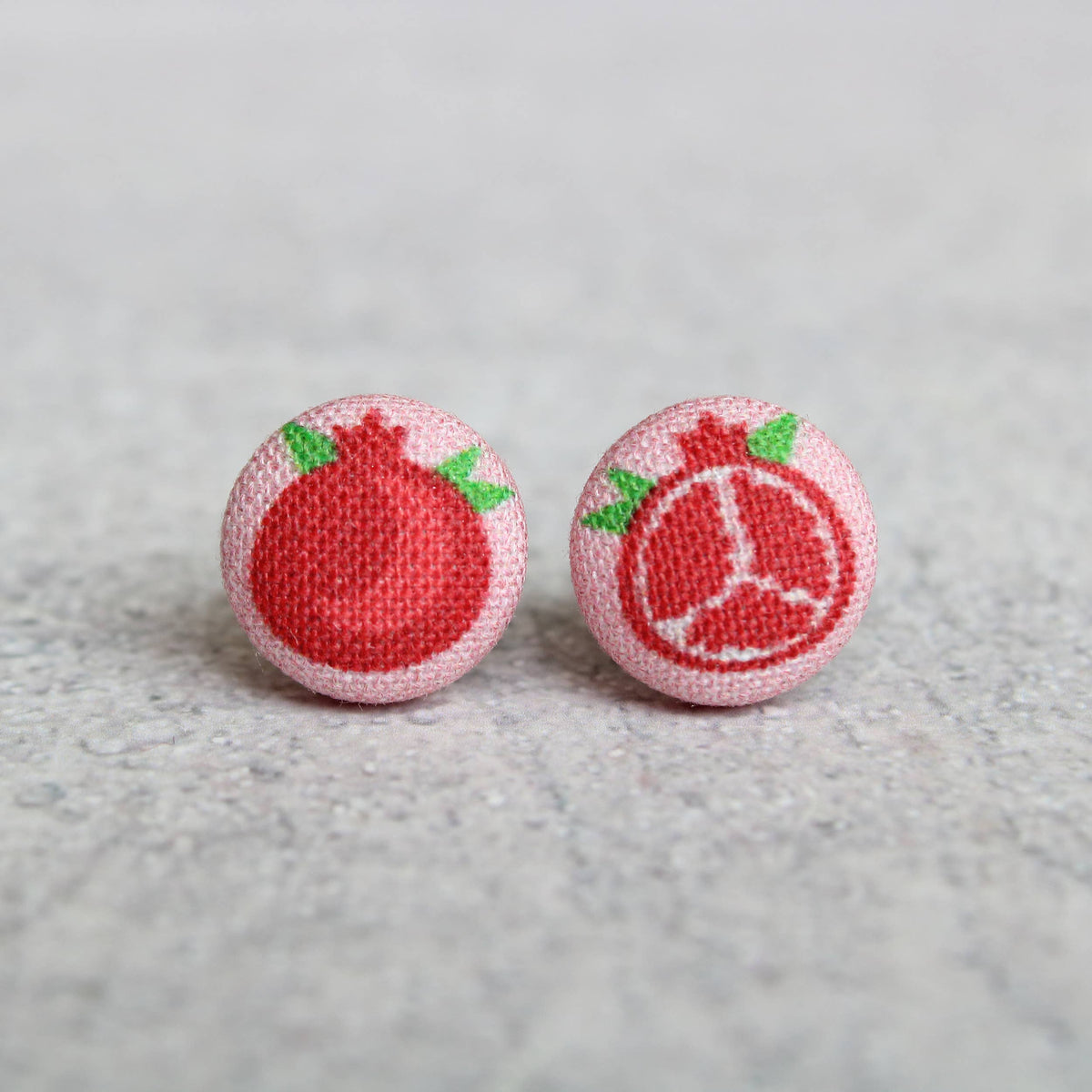 Pomegranate Fabric Button Earrings