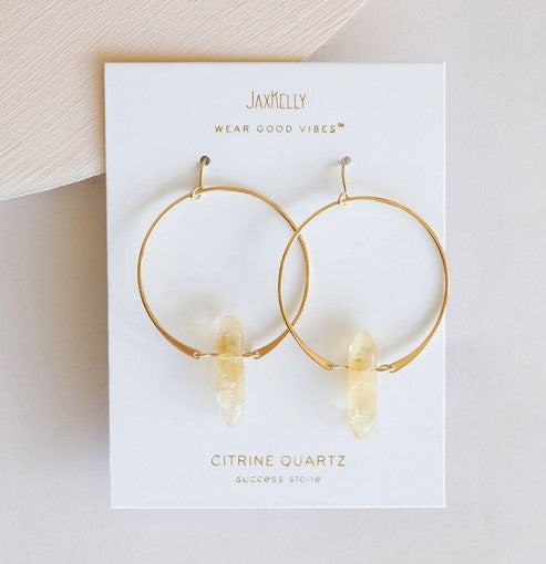 Citrine Quartz Gemstone Hoop Earrings