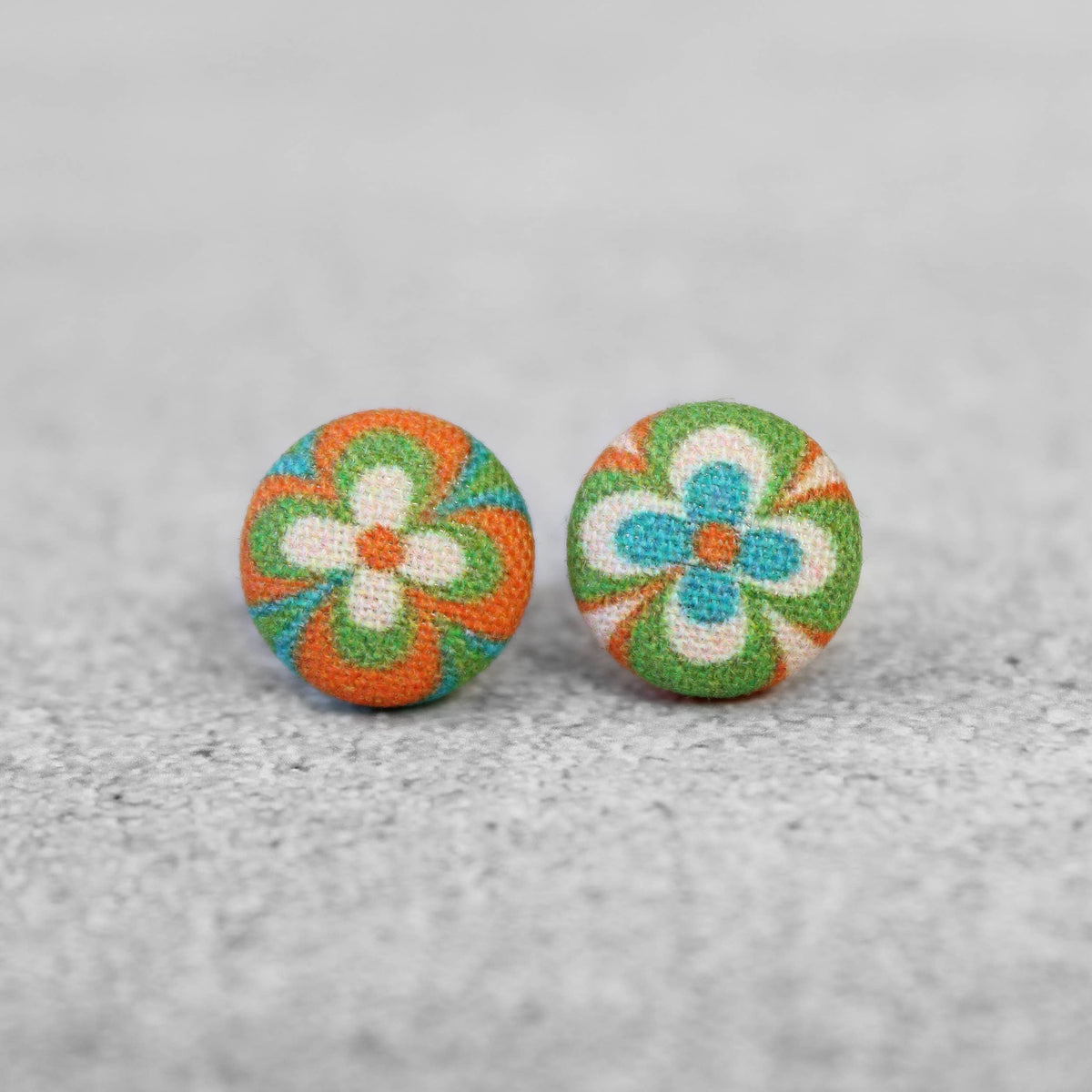 Retro Flowers Fabric Button Earrings