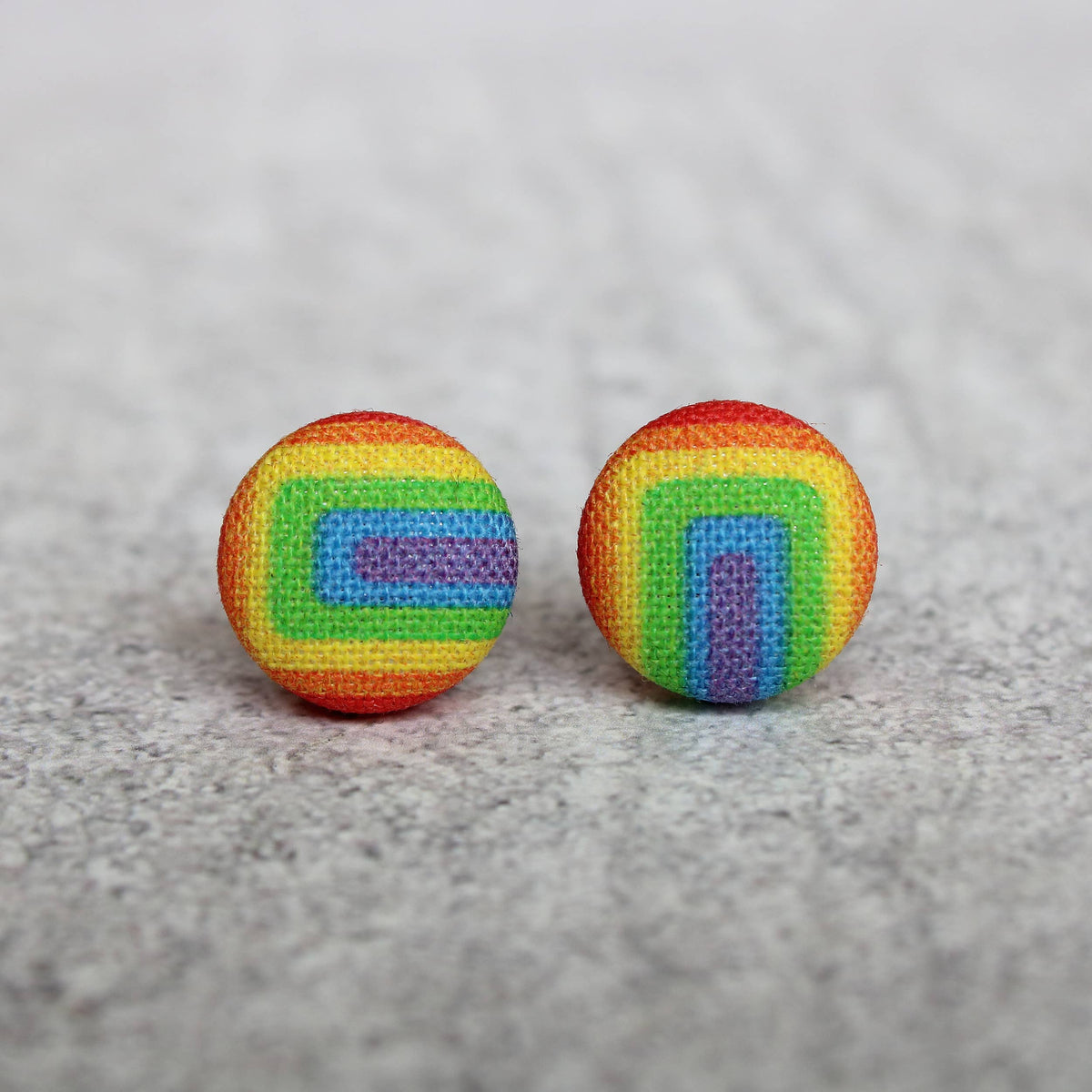Retro Rainbow Fabric Button Earrings