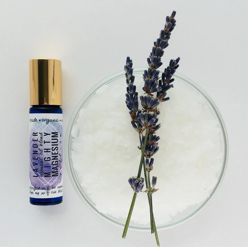 LAVENDER Magnesium Oil Rose Quartz Roll On - Stress, Sleep, Headache - 10ml Roller