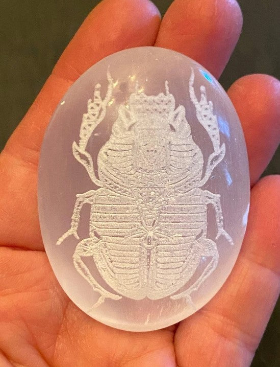 Scarab - Engraved Selenite Palm Stone